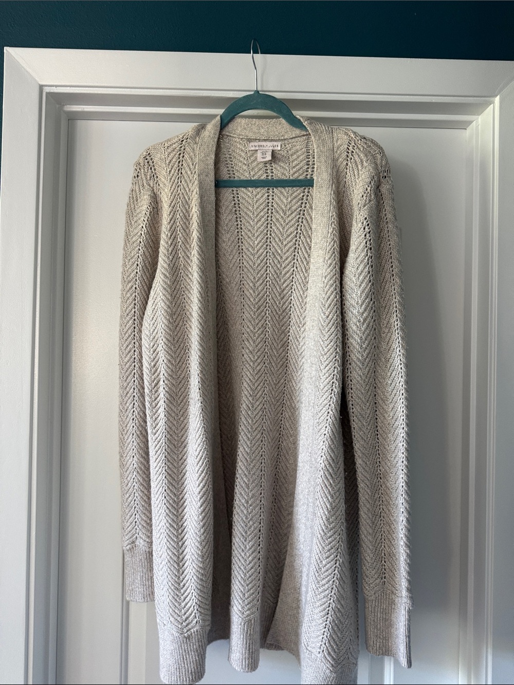 Sincerely Jules Cream Chevron Open-Front Cardigan